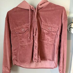 American Eagle Outfitters Dusty Rose Corduroy Hooded Shacket